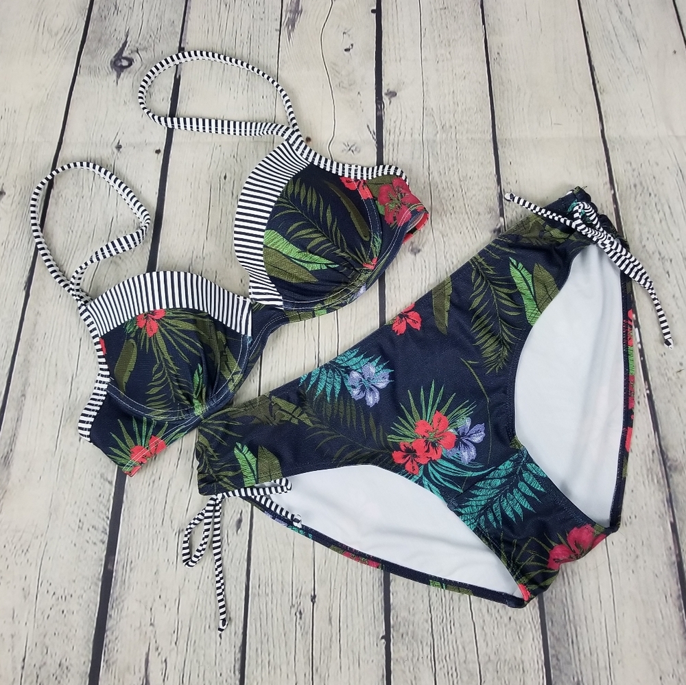 GINA BENOTTI | floral & stripe bikini swim suit